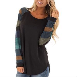 Lovely Melody Lightweight Black Long Sleeved Blouse Color Block Sleeves Small